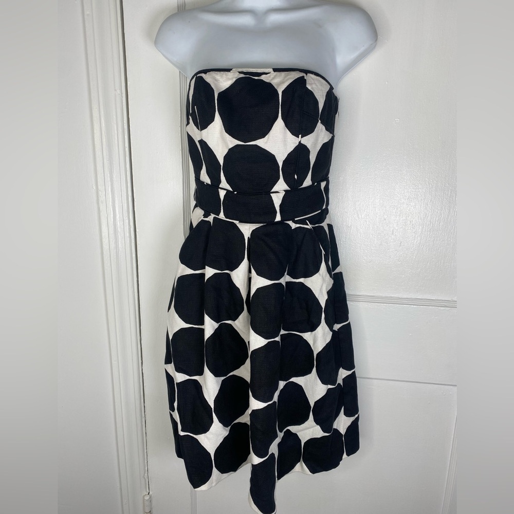Banana Republic x Marimekko Kivet Linen Black & White Polka Dot Strapless Dress